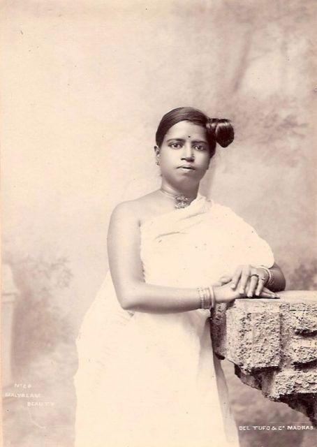 Silver gelatin photograph of a Malayali woman in the 1900s