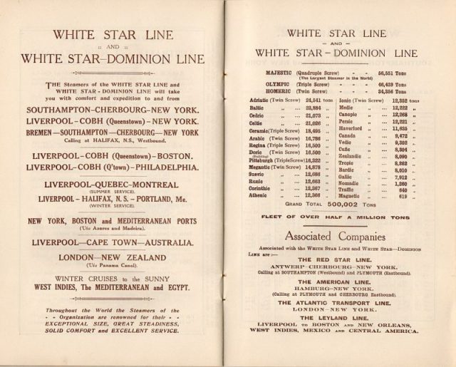 White Star Line routes and steamer fleet, 1923