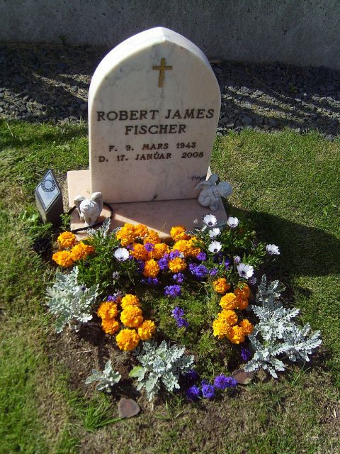 Grave of Bobby Fischer in Laugardaelir Church Cemetery, Selfoss, Iceland