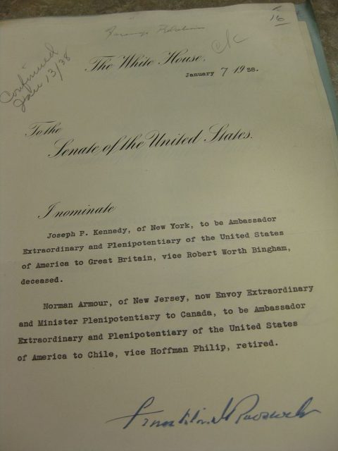 Franklin Roosevelt’s nomination of Joseph Kennedy to serve as Ambassador to the United Kingdom