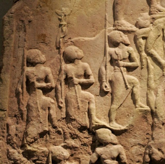 Akkadian Empire soldiers on the Victory Stele of Naram-Sin, circa 2250 BC. Photo by Rama CC BY-SA 2.0 fr