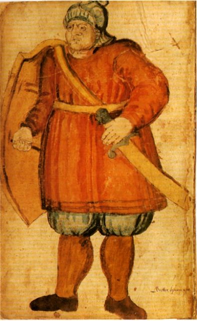 Grettir, from Grettis saga, all burly and ready to fight. From the 17th century Icelandic manuscript AM 426 fol., now in the care of the Árni Magnússon Institute in Iceland