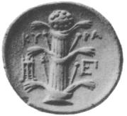 Ancient silver coin from Cyrene depicting a stalk of silphium