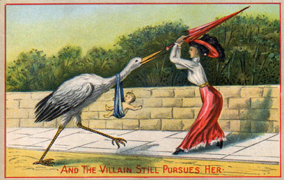 ‘And the villain still pursues her’, a satirical Victorian era postcard