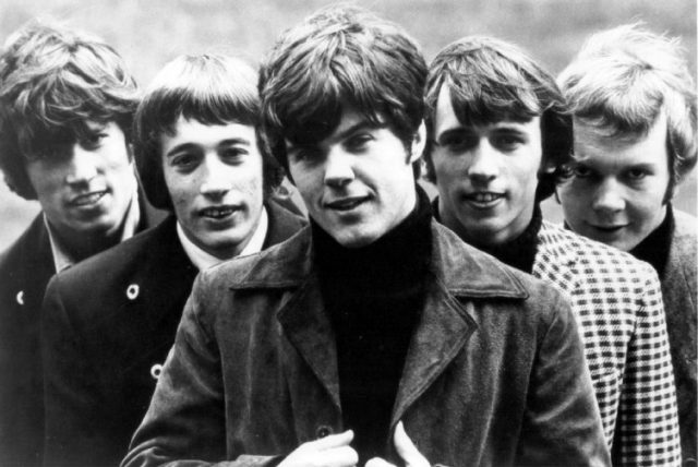 The Bee Gees in 1967. Left to right: Barry Gibb, Robin Gibb, Vince Melouney, Maurice Gibb and Colin Petersen