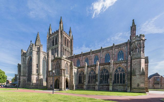 Hereford Cathedral exterior, Herefordshire, UK. Photo by Diliff CC BY-SA 3.0