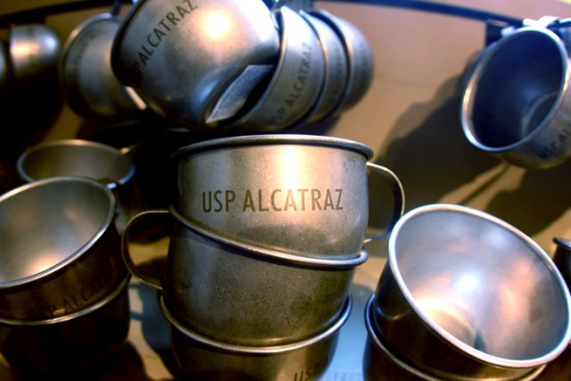 Metal cups from Alcatraz prison in San Francisco, California