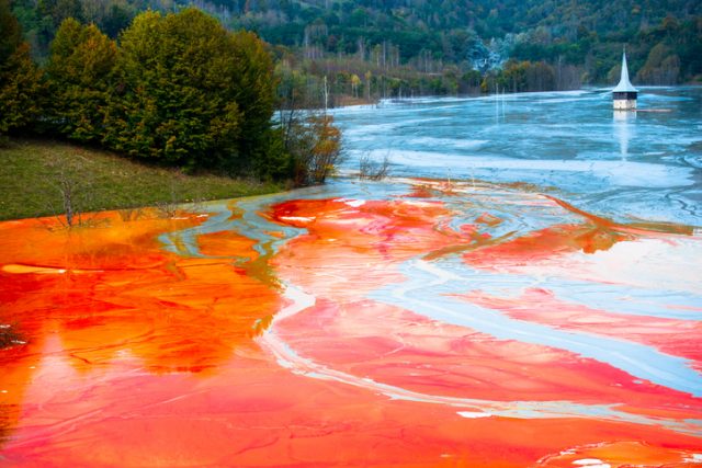 Contaminated lake in the Carpathian mountains