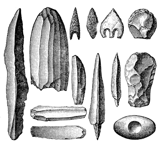 Illustration of a Neolithic tools and weapons