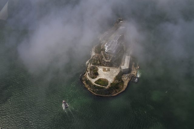 Aerial view of Alcatraz Island in San Francisco, CA