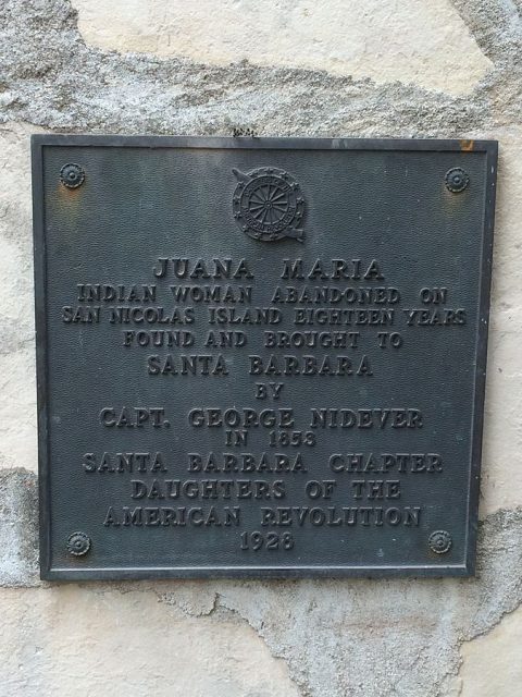 Memorial plaque to Juana Maria. Photo by Babbage CC BY SA 2.0