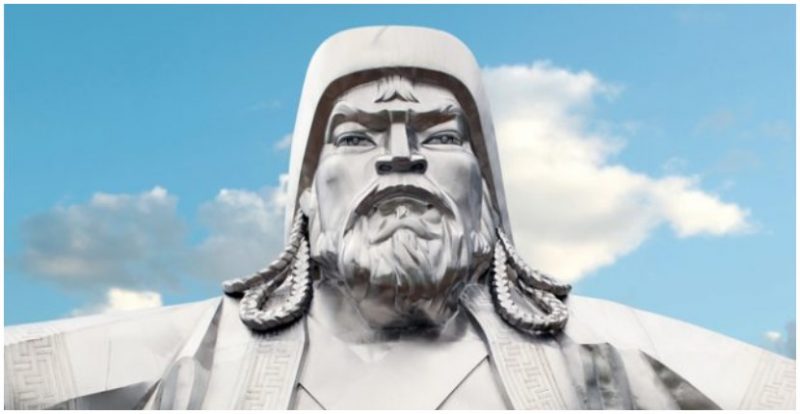 Steel statue of Genghis Khan.