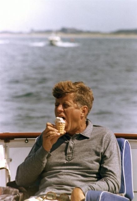 President Kennedy enjoys an ice cream, 1963