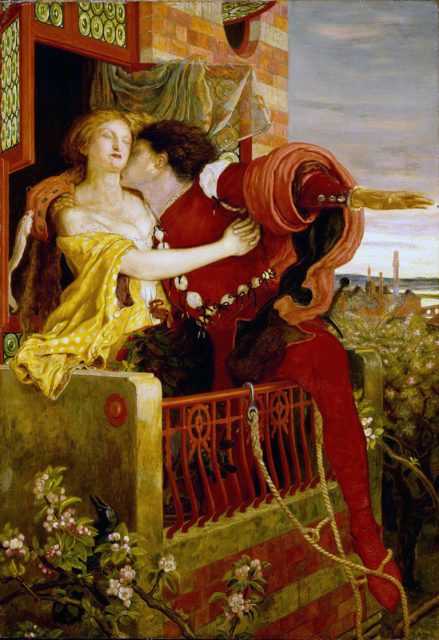 Romeo and Juliet by Ford Madox Brown, 1870, depicting the play’s famous balcony scene