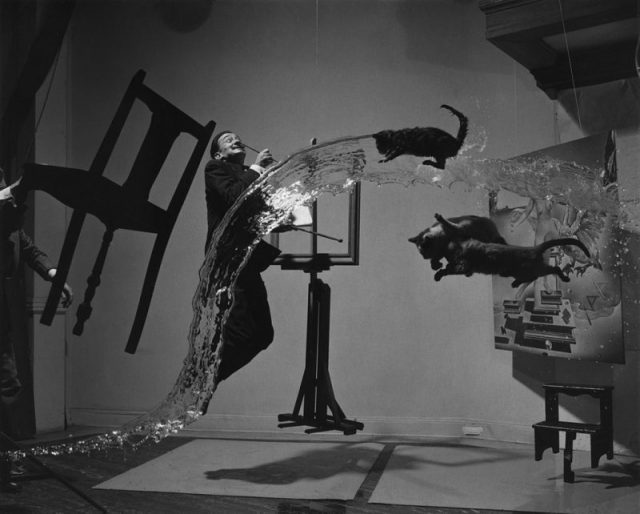 Dalí Atomicus. Image featuring Surrealist painter Salvador Dali by photographer Philippe Halsman.