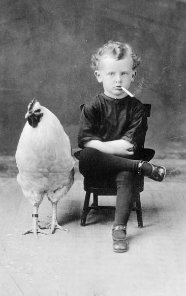 Smoking boy with chicken