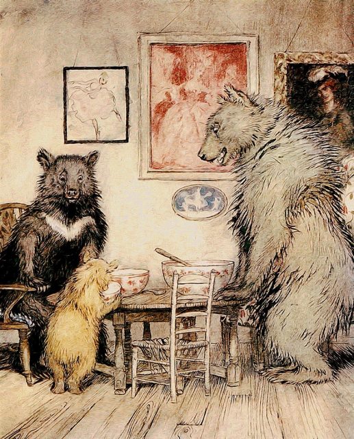 The Three Bears, Arthur Rackham’s illustration to English Fairy Tales, by Flora Annie Steel, 1918