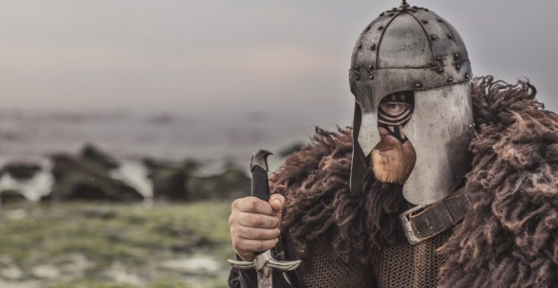 A Viking in his helmet.