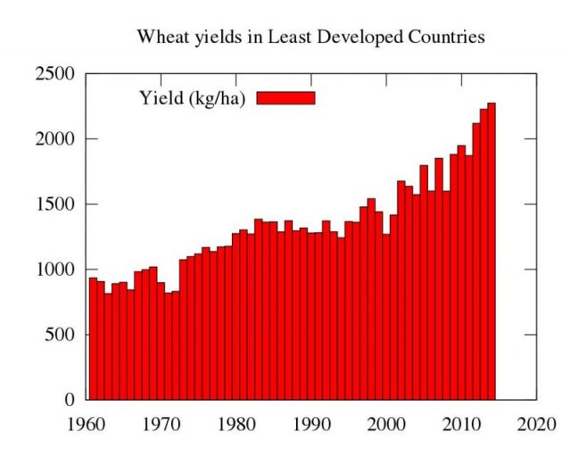 Wheat yields in least developed countries since 1961. Photo by Grendelkhan CC BY-SA 4.0