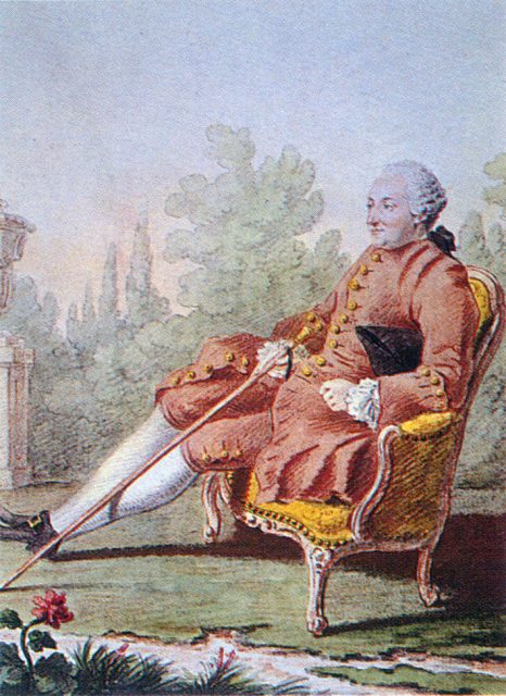 Paul-Henri Thiry, Baron d’Holbach by Louis Carmontelle. Pink was considered a strong and ‘manly’ color.