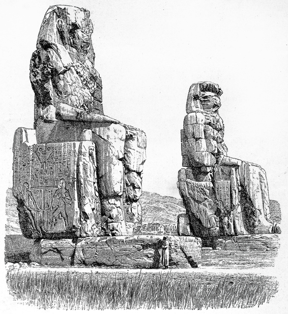 Colossi of Memnon, Egypt, depicted in the 1895 book ‘The Earth and Her People’