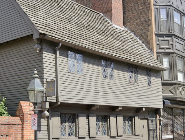 “Boston, USA – June 9, 2012: The famous Paul Revere house on the Freedom Trail in Boston. Paul Revere was a silversmith and important member of the American Revolution whose famous nighttime ride to warn of the arrival of British forces is an important moment of American history.”
