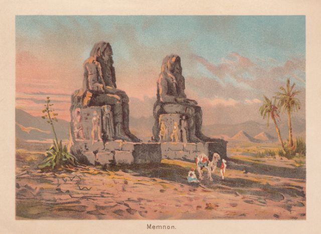 The Colossi of Memnon, near Theben in Egypt. Lithograph, published in 1887