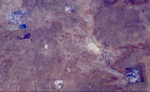 Aerial view of Orapa Diamond Mine, Botswana. Photo by NASA