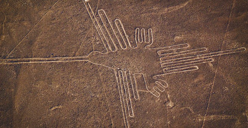 Nazca lines. One of the shapes purported to be a hummingbird.
