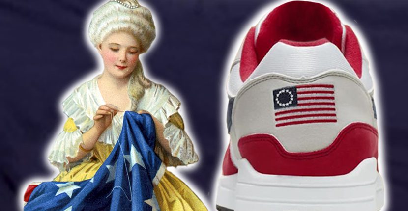 Betsy Ross next to the controversial shoe