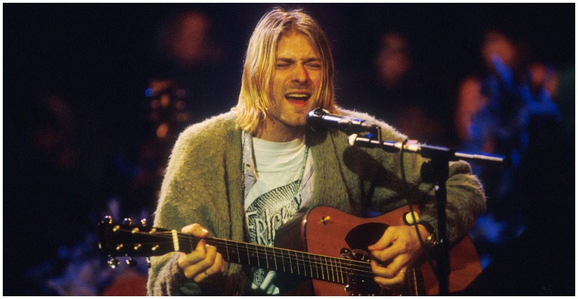 Kurt Cobain on MTV Unplugged wearing the sweater that was just auctioned. Getty Images