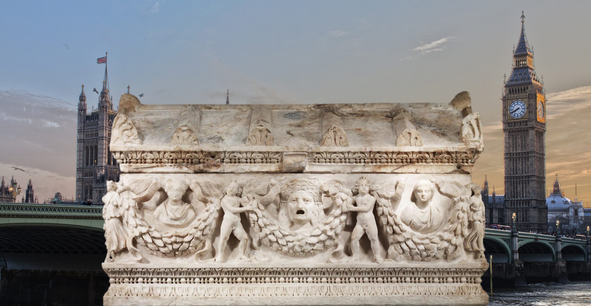 A Roman sarcophagus in London. NOTE: this is not the actual sarcophagus found.