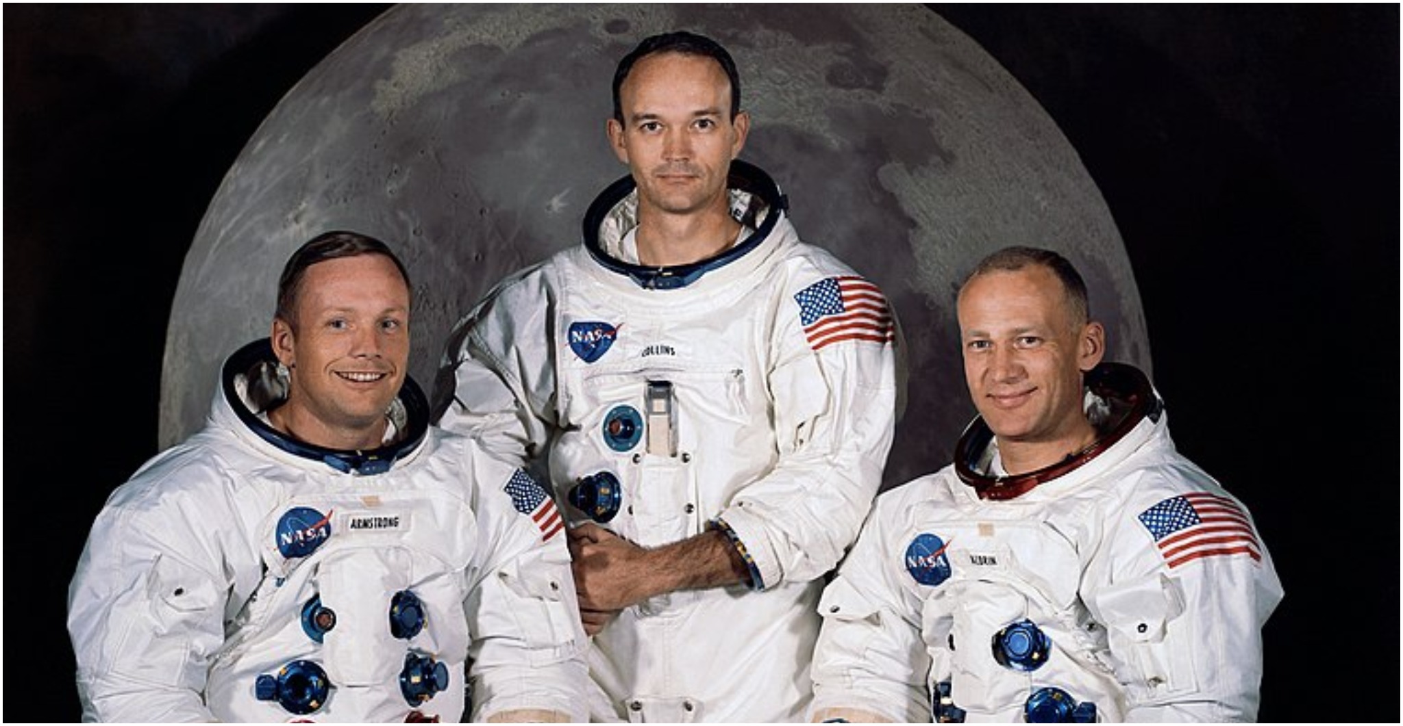  The Apollo 11 lunar landing mission crew, pictured from left to right, Neil A. Armstrong, commander; Michael Collins, command module pilot; and Edwin E. Aldrin Jr., lunar module pilot.
