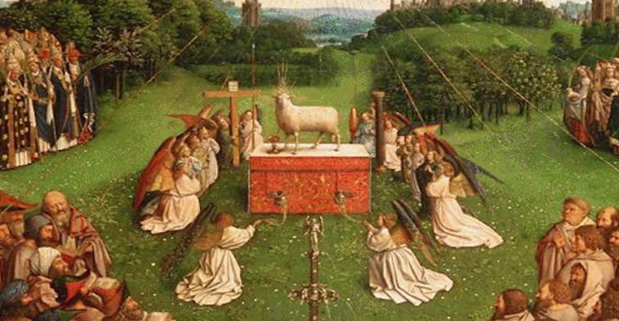 Section of the Adoration of the Lamb panel of the Ghent altarpiece.