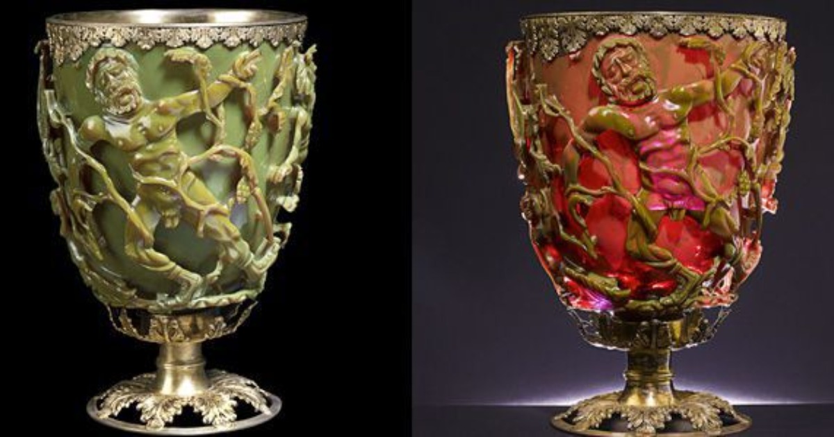 The Lycurgus Cup. The Romans may have stumbled upon the colorful potential of nanoparticles by accident. (The Trustees of the British Museum / Art Resource, NY)