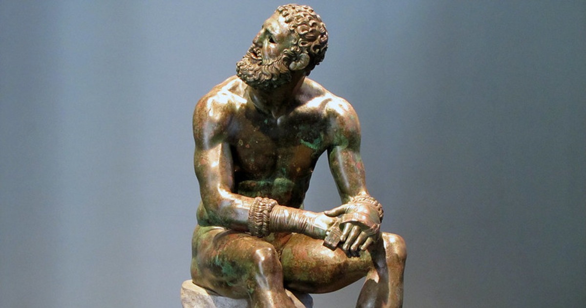 Apollonius, Boxer at Rest, 1st century B.C.E., bronze, Palazzo Massimo, Museo Nazionale Romano. Photo by Steven Zucker CC by 2.0