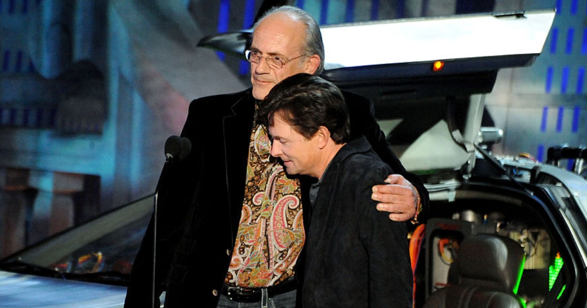 Christopher Lloyd and Michael J. Fox speak onstage during Spike TV's 