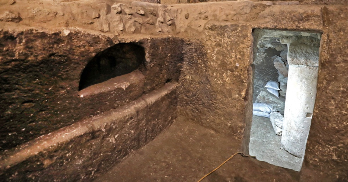 The underground chamber found near the Western Wall.  (Photo by MENAHEM KAHANA/AFP via Getty Images)