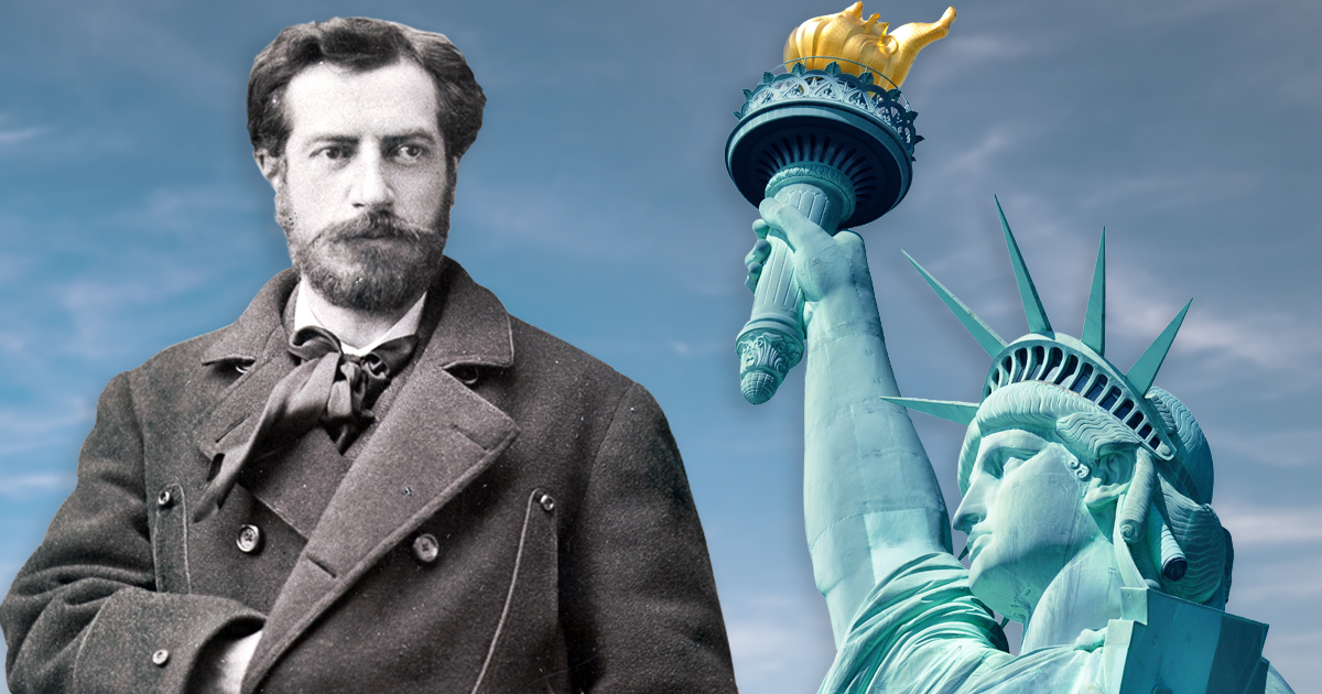 Statue of Liberty and its designer Frederic Auguste Bartholdi,