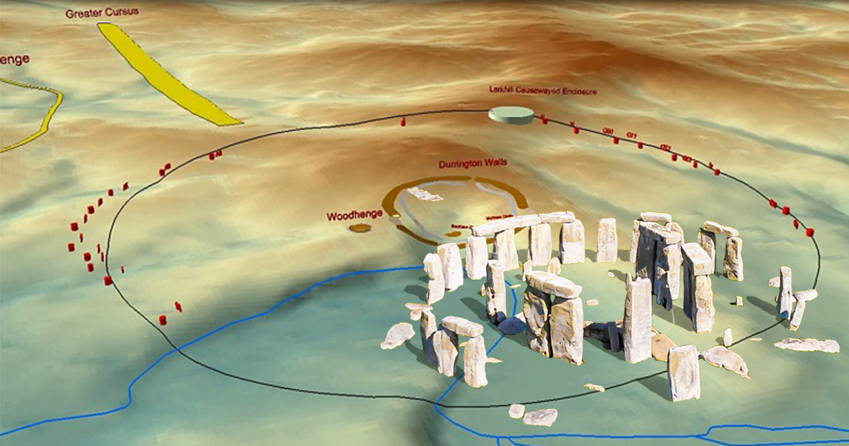 Stonehenge on top of a map of the pits found. 