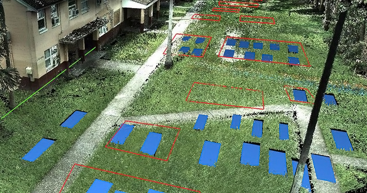 This 3-D scan reveals the locations of unmarked graves that once belonged to Zion Cemetery, an African American cemetery founded in Tampa in 1901 and rediscovered last year. (Courtesy of the University of South Florida)