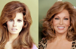 Raquel Welch in 1967 and 2013. Getty Images