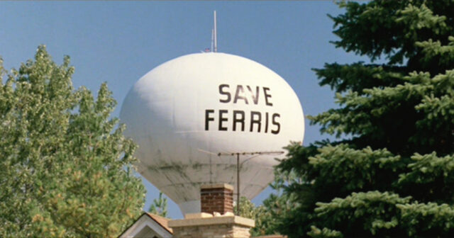 Water tower painted with the words 'Save Ferris.'