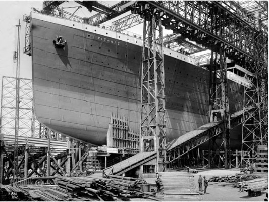 Titanic’s empty hull have been under construction beneath the gantry for 2 years.