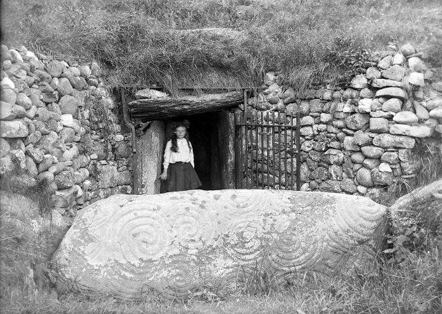 The entrance to Newgrange in the early 1900s, after much of the debris had been cleared