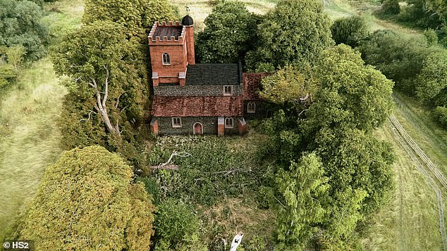 Virtual reconstruction of the church. Credit: HS2