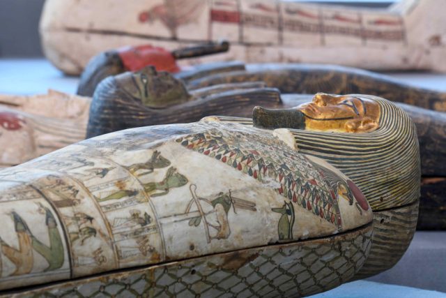 A picture shows wooden sarcophagi during the unveiling of an ancient treasure trove of more than a 100 intact sarcophagi.  Getty 