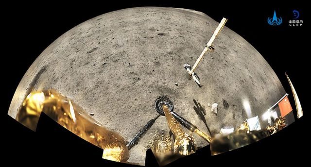 A panorama of the moon’s surface by the lander-ascender combination of China’s Chang’e-5 probe after its smooth moon landing . credit: CNSA/CLEP