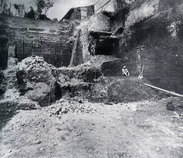 The Bronze statue Boxer at Rest at time of discovery in 1885 on the south slope of the Quirinal Hill in Rome.