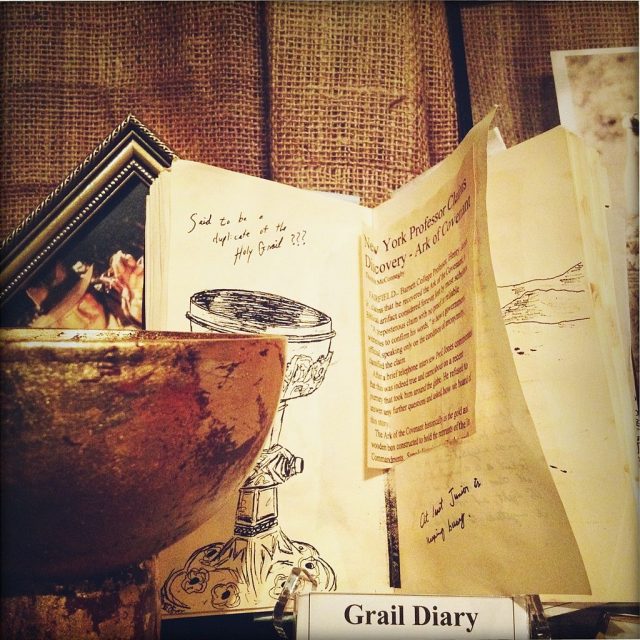 Grail diary of Henry Jones, Sr. from the 1989 film Indiana Jones and the Last Crusade at the Hollywood Museum. Courtney “Coco” Mault – CC BY 2.0